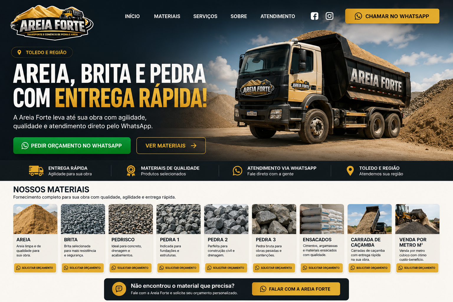 Areia Forte - Areia, Brita e Pedra com Entrega Rápida em Toledo e Região